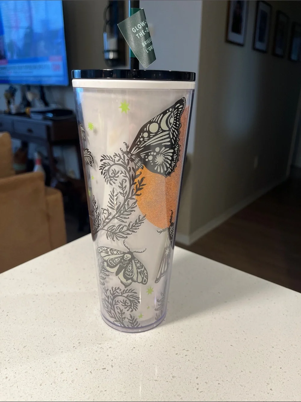 Starbucks Black Butterfly Tumbler Glow in the Dark - Picture 2 of 11